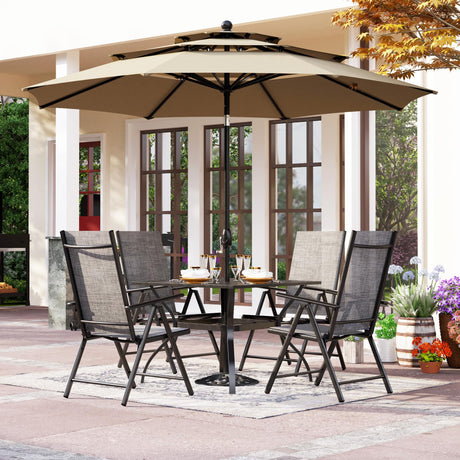 PHI VILLA Outdoor Patio Dining Set with 10ft Umbrella for 4, Outdoor Table Chairs Set with Adjustable Folding Patio Chair for Garden PHI VILLA