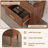 Whalefall Night Stands with Charging Station Set of 2, Mid Century Modern Nightstand, Fluted Bedside Table with Drawer, End Table Bed Side Tables for Bedroom, Accent Tables with Wood Legs, Brown 2pcs Whalefall