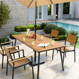VredHom Outdoor Dining Table, 70inch Patio Dining Table with Wooden-Like Top and Aluminum Frame, Rectangular Table with Umbrella Hole Outdoor Furniture, Only Table, Brown VredHom