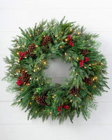 Balsam Hill 34 Inch Premium Prelit Winter Evergreen Holiday Artificial Christmas Wreath with Battery Powered Clear LED Lights Balsam Hill