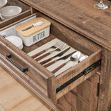 JXQTLINGMU 66" Large Buffet Sideboard Cabinet with 4 Doors and 3 Drawers, Buffet Table Coffee Bar Wine Bar Storage Cabinet for Dining Room, Living Room (Light Borwn) JXQTLINGMU