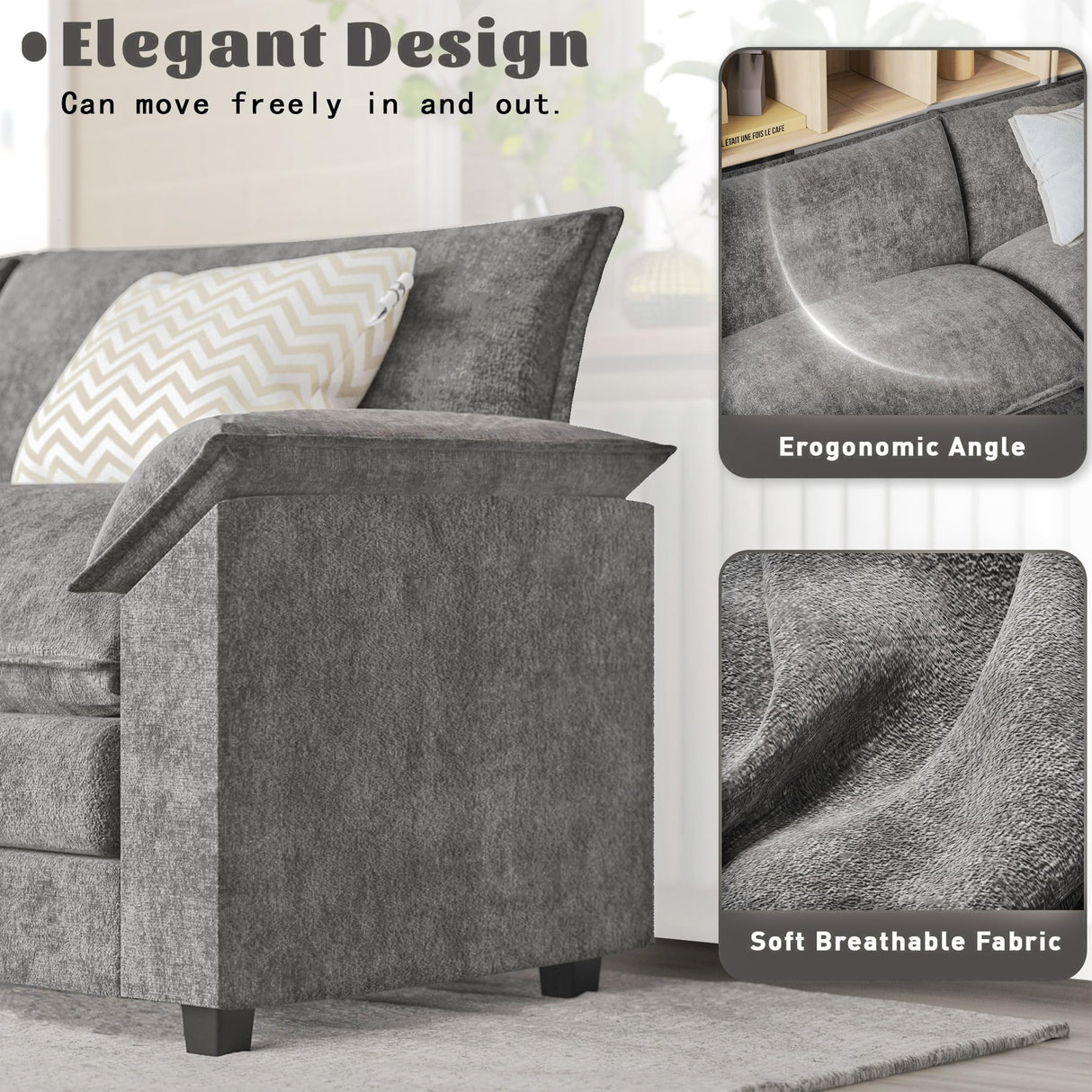 Furmax Modern Convertible Sofa L Shaped Couch, Fabric 4 Seat Sofa Set with Ottoman, Modular Sectional Sofa Couch, Sectional Couches for Living Room, Apartment (Light Grey) Furmax