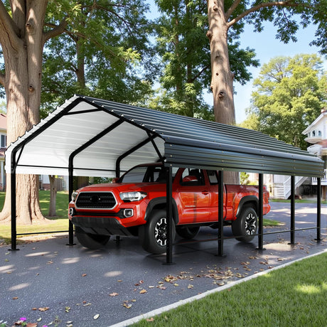 JY QAQA 12 x 20 ft Metal Carport, Heavy Duty Carport Canopy with Galvanized Steel Roof, Outdoor Car Tent Metal Garage Shelter for Car, SUV, Trucks and Boats JY QAQA PET