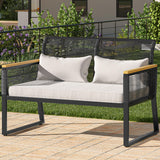 YITAHOME Patio Loveseat Wicker Outdoor Furniture, All Weather Rattan Conversation Loveseat for Backyard, Balcony and Deck with Wooden Armrest, Dark Gray Cushions (Dark Gray) YITAHOME