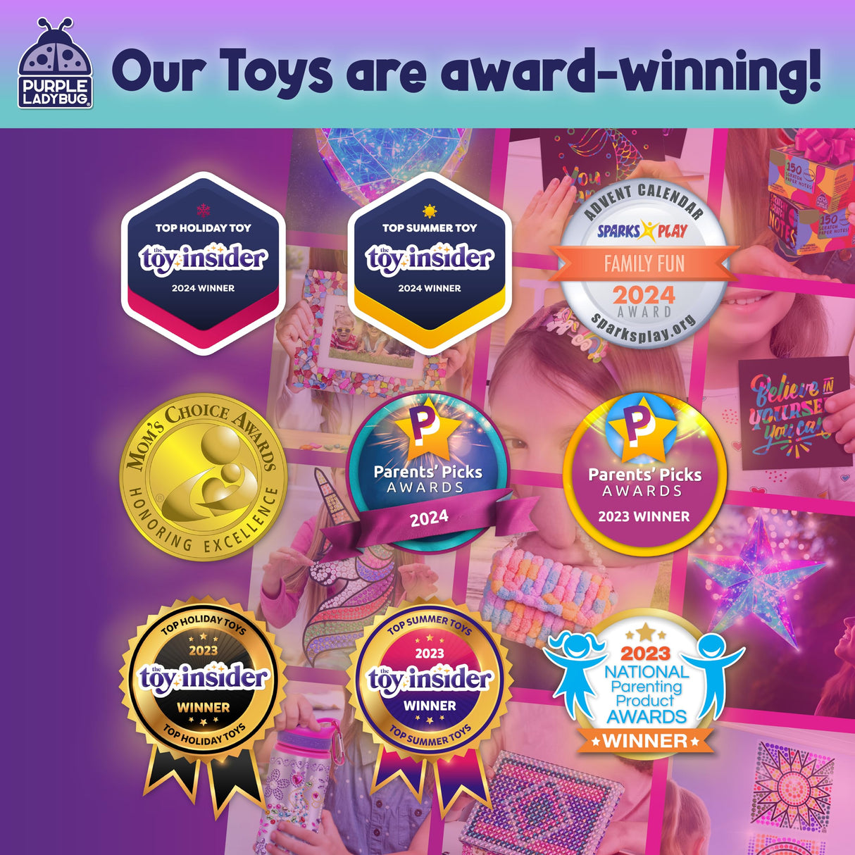 PURPLE LADYBUG DIY Mosaic Photo Frame Craft Kit - Summer Activities for Kids & Teens, Arts & Crafts for Girls 8-12, Birthday Gift for Girls, Fun Craft for Kids Ages 6-12 PURPLE LADYBUG