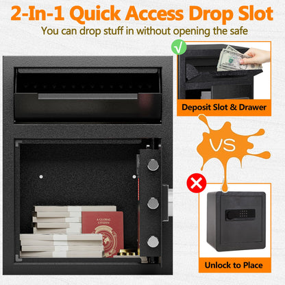 1.8 CUB Depository Drop Safe Fireproof, Front Drop Slot Lock Box with Digital Combination and Anti-Fishing, Silent Deposit Safe Box, Security Money Safe for Cash Slips Expense Business Office Home