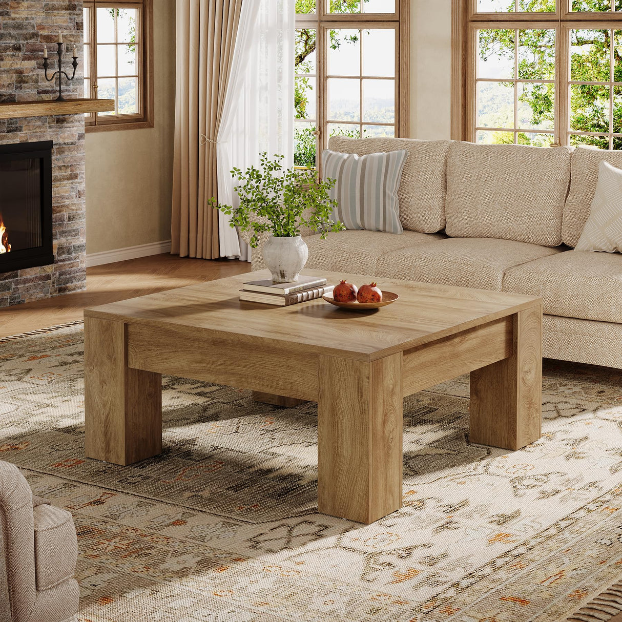 Tribesigns Square Coffee Table, 39-Inch Farmhouse Wooden Coffee Table with Sturdy Legs, Rustic Accent Center Table for Living Room, Easy Assembly, Light Brown Tribesigns