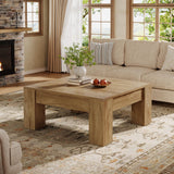 Tribesigns Square Coffee Table, 39-Inch Farmhouse Wooden Coffee Table with Sturdy Legs, Rustic Accent Center Table for Living Room, Easy Assembly, Light Brown Tribesigns