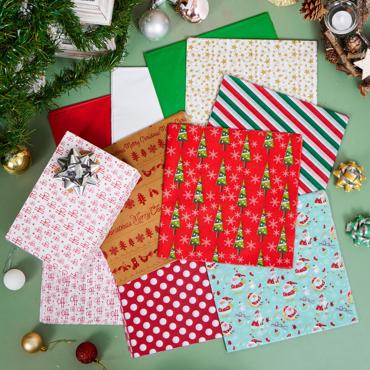 Joiedomi 150 Sheets Christmas Tissue Paper Assorted Design; Easy and Fast Gift Wrapping Accessory Perfect for present Boxes, Xmas Gift Wrapping Bags and Wine Bottles Joiedomi