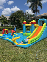 AKEYDIY Bounce House Water Slide for Kids 3-12, Rocket Blast Inflatable Bouncer with UL Blower, 13X12ft Bouncing Castle w/Long Slide, Blow Up Water Slides for Backyard Family Party -Gift for Kids AKEYDIY