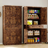 BORNOON Pantry Organizers and Storage Cabinet, 70” Barn Door White Kitchen Cabinet with Drawers and Adjustable Shelf, Tall Pantry for Kitchen, Dining Room, Living Room BORNOON