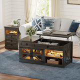 Lvifur 48" W Farmhouse Lift Top Coffee Table with LED Lights & Charging Station, Living Room Center Table with 2 Hidden Storage Compartments, Lifting Tabletop and Adjustable Shelf (Dark Rustic Oak) Lvifur