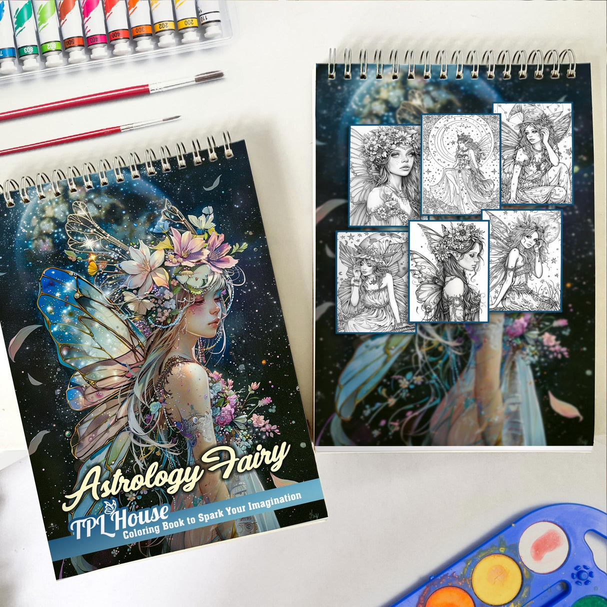 TPLHOUSE Astrology Fairy Coloring Book Spiral Bound for Adults and Teen Girls, Premium Cover, 30 Astrological Coloring Pages of Cosmic Fairies for Stress Relief and Relaxation TPLHOUSE
