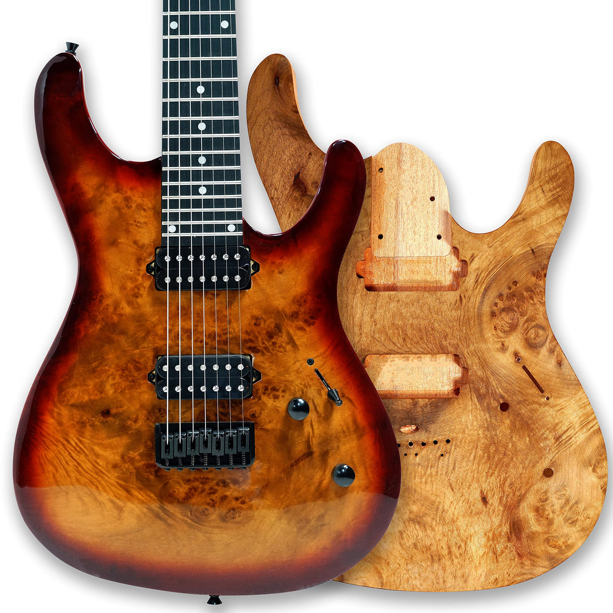 BexGears DIY 7 String Electric Guitar Kits Burl poplar veener top okoume Body maple neck & composite ebony fingerboard You Build The Guitar BexGears