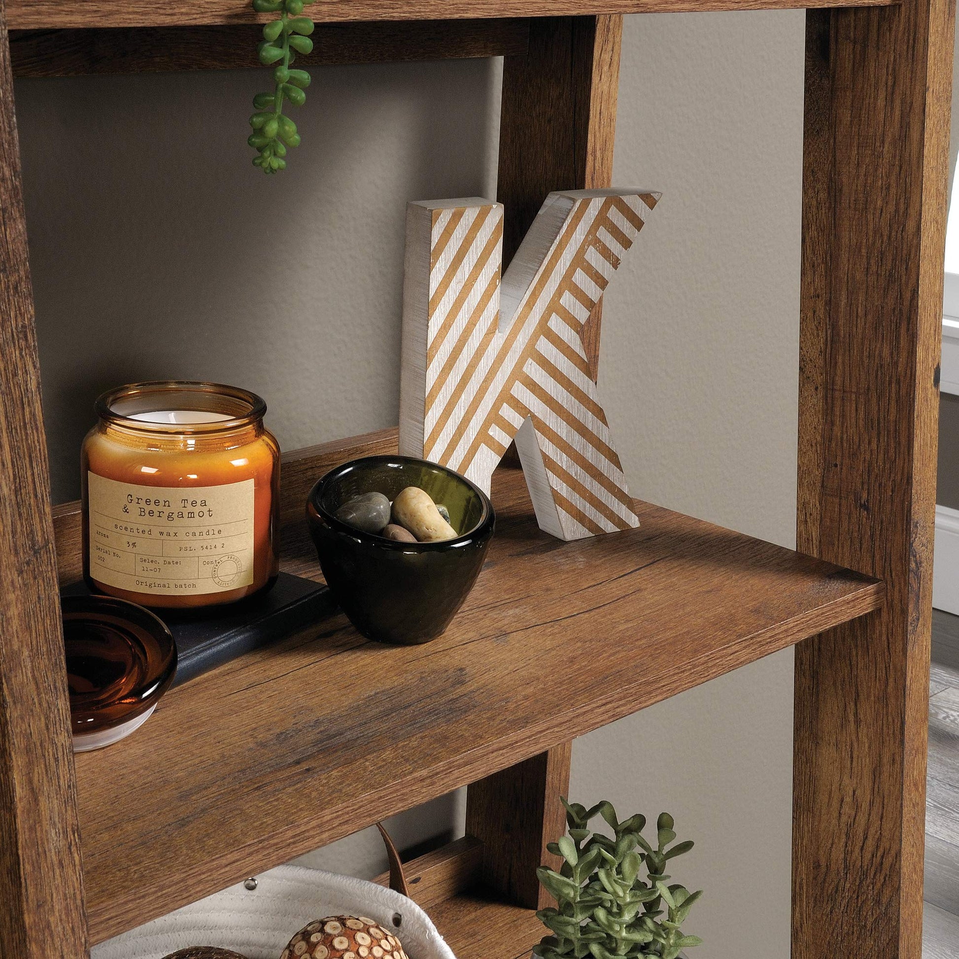 Sauder Trestle 5-Shelf Bookcase in Vintage Oak Finish - Stylish Storage for Any Room - WoodArtSupply