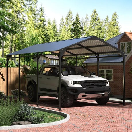 Tobegin 10x15 Carport Heavy Duty Metal Carport with Protective Film Roof,Outdoor Sorage Car Port for Cars,RV Carports,Motorcycles,Trucks,Black Tobegin