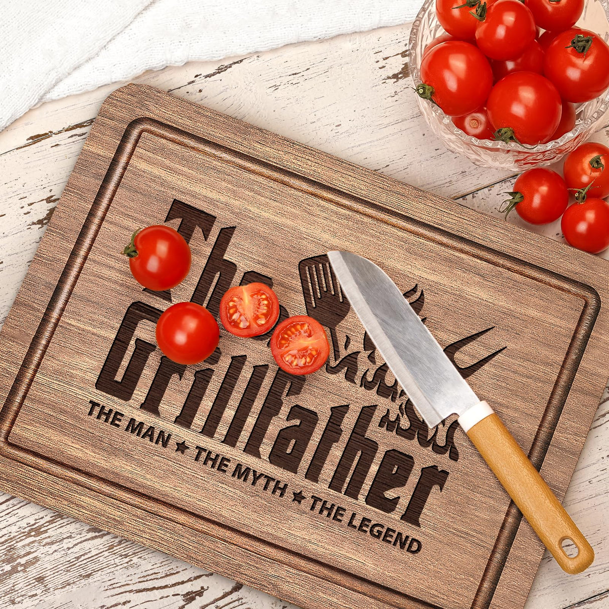 The Grillfather Walnut Cutting Board, Gifts for Dad Ideas, Cool Kitchen Gifts for BBQ, Grill Masters, Birthday Christmas Gifts for Men, Dad, Grandpa, Husband GiltGlimmer