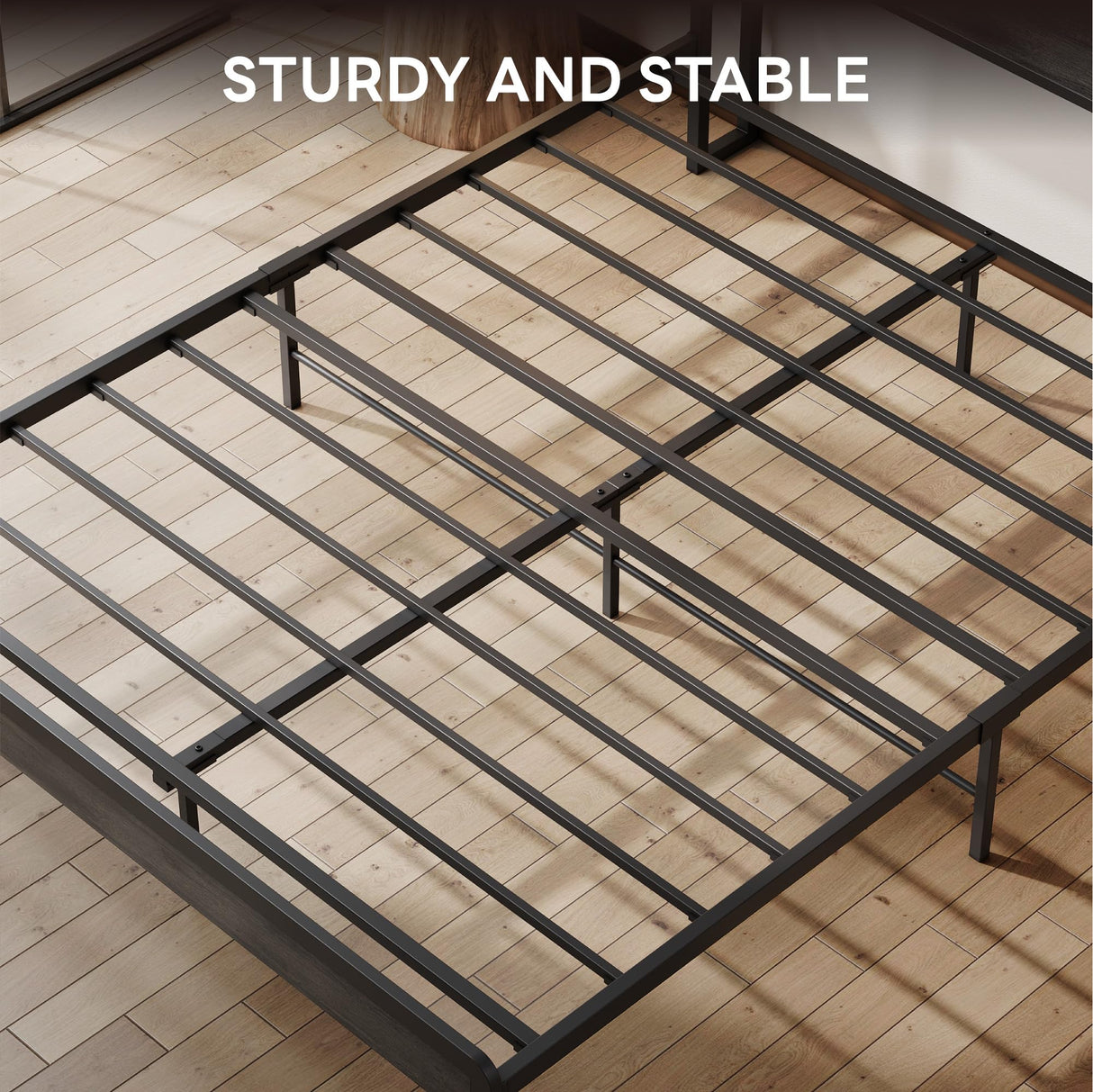 LIKIMIO Queen Bed Frame with Headboard, Dark Wood Camas Queen with Strong Supports, Sturdy, Noise-Free, No Box Spring Needed, Charcoal Grey LIKIMIO