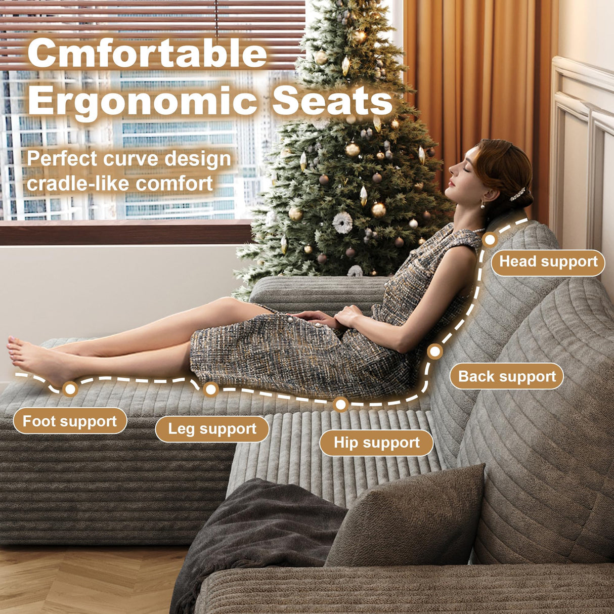 AUGOP 108" Sectional Couches for Living Room Modern Modular Sofa with L-Shape Couchs Upholstered Boneless Couch Deep Seat Sectional Couch with Chaise (Camel, Left Facing Chaise+2Seaters) AUGOP