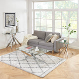 Modern Style Console Table Narrow Sofa Table with Tempered Glass Top and Metal Tubular Legs, 45" Lx18 Wx30 H, Silver Edwin's Choice