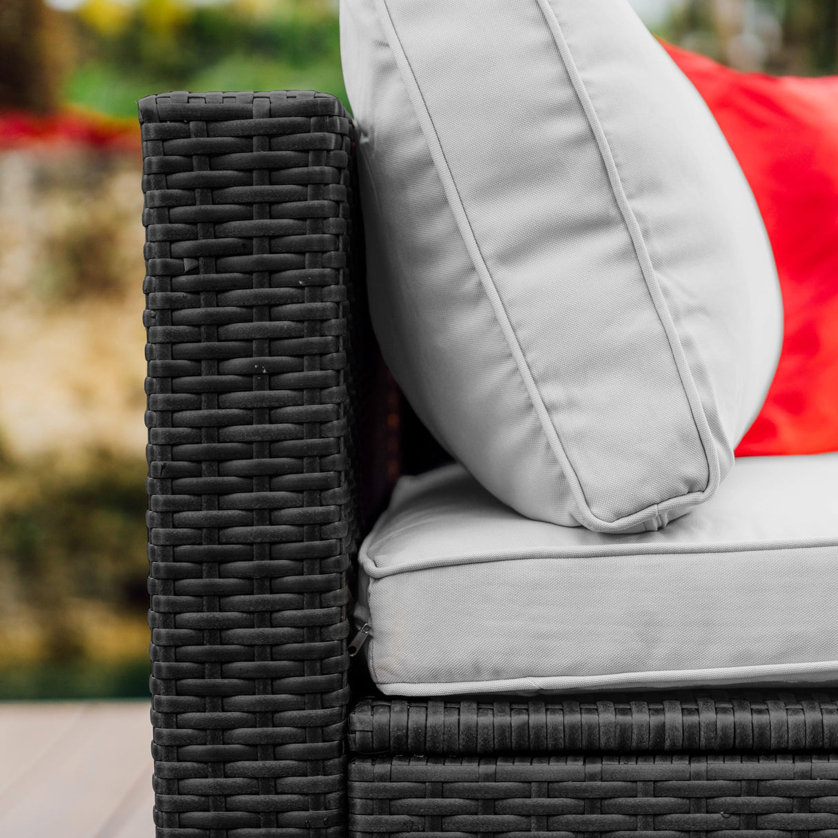 Nestl Patio Furniture Set – Outside Furniture Patio Set, 7 Piece Outdoor Patio Furniture Sets, Patio Conversation Sets with Patio Sectional, Black Wicker Patio Furniture Sets with Off White Cushions Nestl