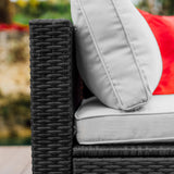 Nestl Patio Furniture Set – Outside Furniture Patio Set, 7 Piece Outdoor Patio Furniture Sets, Patio Conversation Sets with Patio Sectional, Black Wicker Patio Furniture Sets with Off White Cushions Nestl