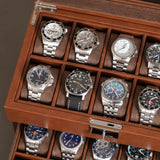 ROTHWELL 20 Slot Leather Watch box - Luxury Case Display Jewelry Organizer, Locking Display Case Holder with Large Real Glass Top - Watch Box Organizer for Men and Women (Tan/Brown) ROTHWELL