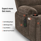 MCombo Power Lift Recliner Chair Sofa with Massage and Heat for Big Elderly People, USB Ports, Side Pockets, Fabric R7096 (Medium-Wide, Coffee) MCombo