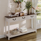 ChooChoo Farmhouse Console Table with 3 Drawers, Rustic Entryway Table, Narrow Long Sofa Table for Living Room, Hallway, Behind Couch, Soft White and Brown ChooChoo