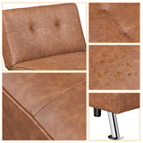 Yaheetech Convertible Sofa Couch Futon Bed Faux Leather Sofa Bed Sleeper Adjustable Loveseat Futon Couch Living Room Furniture with Chrome Metal Legs, Brown Yaheetech