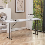 BTEXPERT White Set of 5 6-Foot-72 Long Granite Plastic Folding Seminar Training Table Portable 18" Wide Narrow, 29" High, Events Indoor Outdoor Lightweight BTEXPERT