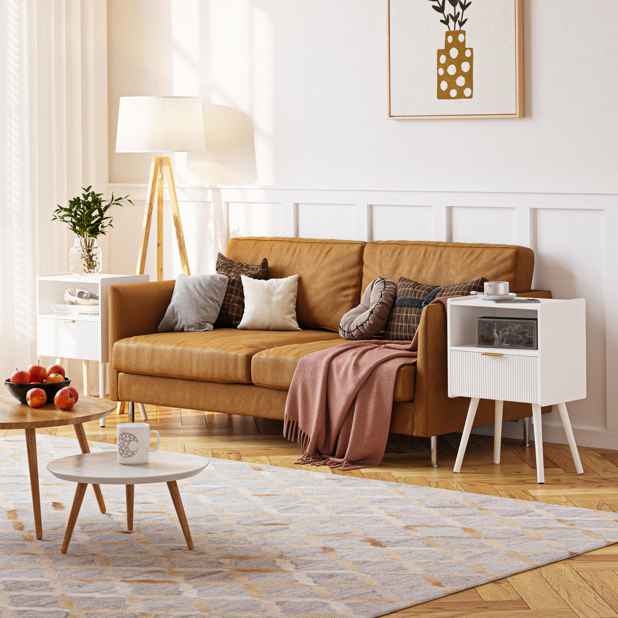 JOONEE White Nightstand,Modern Bedside Table with Storage Drawer and Open Wood Shelf, for Living Room, Bedroom and Small Spaces, Accent Night Stand with Solid Wood Legs, Easy Assembly,Classic White JOONEE