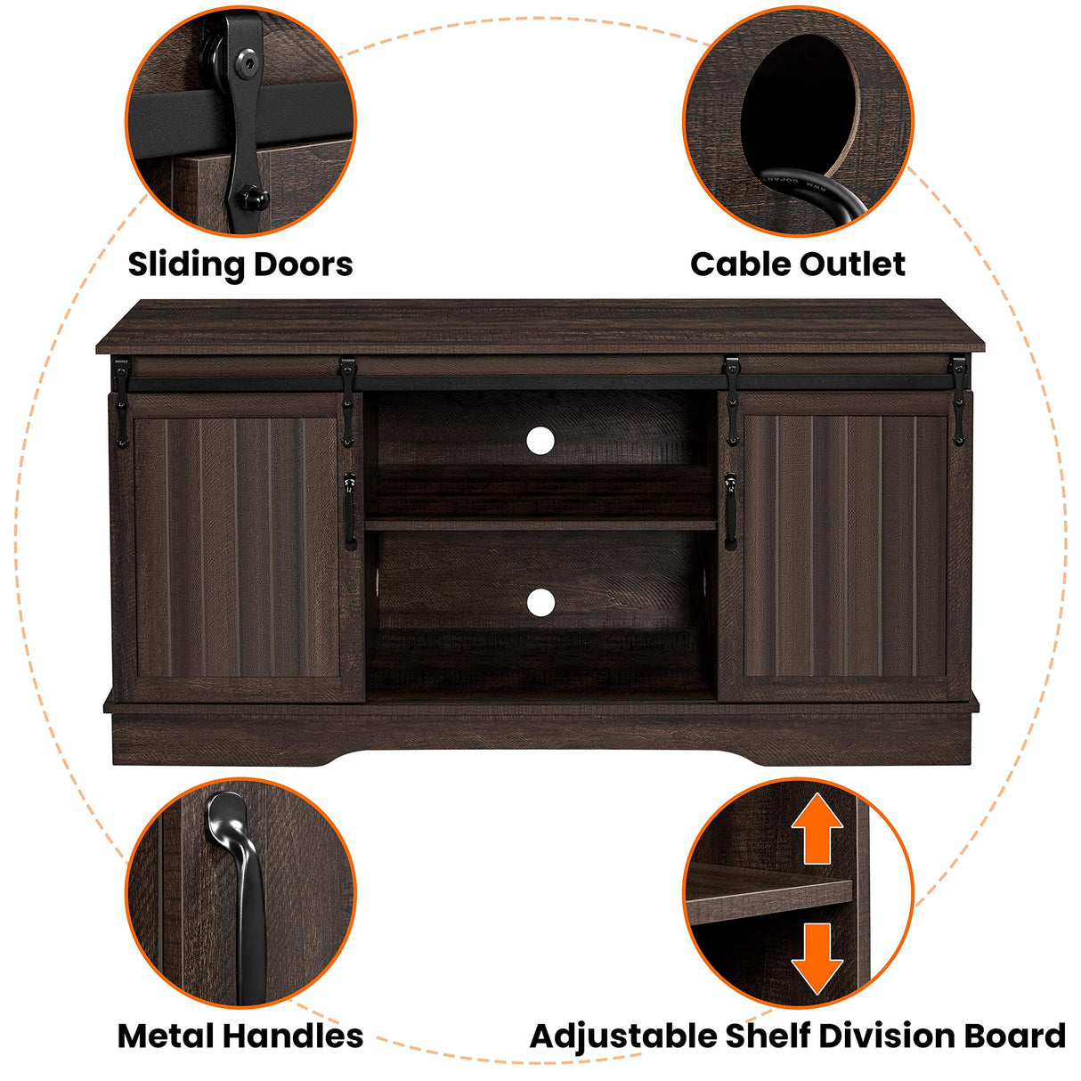 Yaheetech TV Stand for TVs Up to 65 inch, Farmhouse Media Entertainment Center, 58'' TV Console Table with Adjustable Shelves & Sliding Barn Doors for Living Room, Dark Walnut Yaheetech