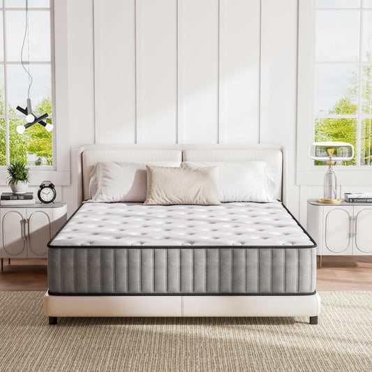 Swbvs Queen Mattress, 8 Inch Cooling-Gel Memory Foam & Pocket Spring Hybrid Mattress, Medium Firm Feel,Queen Bed Mattress in a Box, Queen Size Mattress