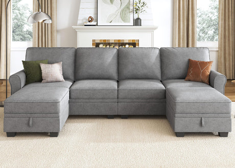HONBAY Sectional Sofa with Storage Seat U Shaped Sectional Couch with Reversible Chaise Convertible Sectional Couches for Living Room,Light Grey HONBAY