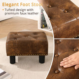 LUE BONA Small Tufted Foot Stool, Yellowish Brown Rivet Faux Leather Footrest with Plastic Legs, 9''H, Rectangle Foot Stools for Adult with Non-Slip Pads, Sofa Footstool for Living Room, Couch LUE BONA