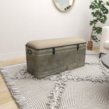 Deco 79 Metal Room Storage Bench Galvanized Entryway Bench with Cream Burlap Top and Black Latches, Bench 38" x 16" x 19", Gray Deco 79