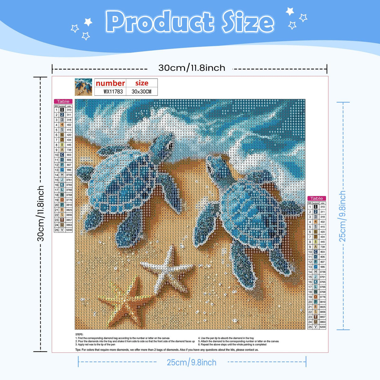 NEWENMO Turtles Diamonds Painting Kits for Adults Beginner, DIY 5D Starfish Diamond Art Paint with Round Diamonds, Full Drill Gem Art Beach Diamonds Art Painting for Home Wall Decor 12x12 Inch NEWENMO