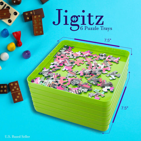 Jigitz 6 Pack Green ABS Plastic Jigsaw Puzzle Organizer Trays for Large Puzzles Up to 1000 Pieces Jigitz