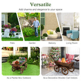 OIPRTGFJ Wood Wagon Planter for Outdoor Balcony Decor - Garden Rustic Wooden Flower Cart with Wheels for Outside Garden Decor Wheelbarrow Planter for Patio OIPRTGFJ