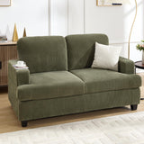 HOMYKA Loveseat Sofa, 60" Corduroy Couch with Side Pocket, Removable Pillow and Cushion Cover 2 seat Couches, Comfy Modern Small Couch for Living Room, Small Spaces, Dorms, Office, Green HOMYKA