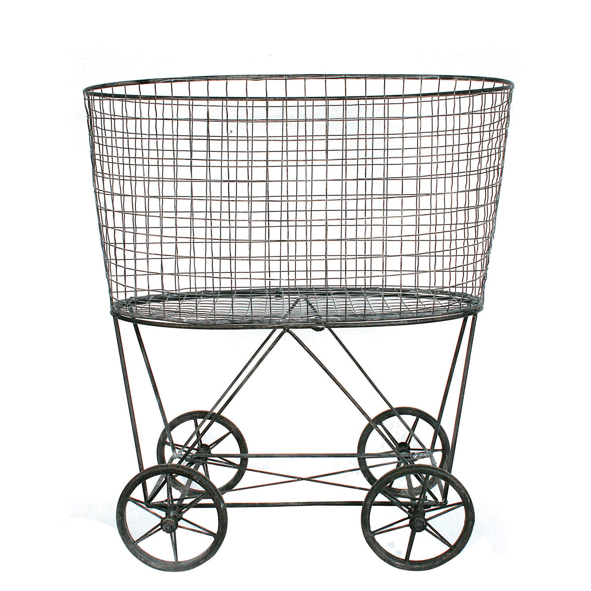 Creative Co-op Vintage Metal Laundry Basket with Wheels 25" x 15" x 26 3/4" (W x D x H) Creative Co-Op