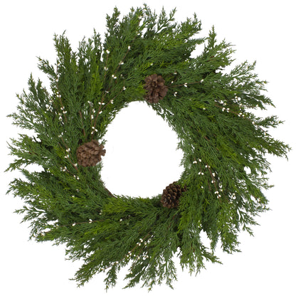 32" Realistic Cedar with Pine Cones and White Berries Artificial Christmas Wreath - Unlit