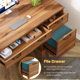 Tribesigns 47" Computer Desk with 3 Drawers, Farmhouse Office Desk with Storage, Wood Teacher Desk Writing Table with File Drawers for Home Office, Bedroom, Study Room, Brown Tribesigns