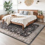 Black Farmhouse Washable 8x10 Area Rugs for Living Room, Bedroom, Dining Room Kitchen Table Rug for Under Table, Office, Dark Charcoal Tumble Stain Resistant Non-Slip Large Washable (8x10 Black/Multi) Hazo Haus