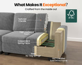 CHIC HOUSE Corduroy Modular Sectional Couch with Ottoman Chaise, L/U Shaped Sleeper Sofa for Living Room, Apartment, Lounge, Modern Armrest Neck Support Furniture (5 Seater Sectional, Dark Grey) CHIC HOUSE