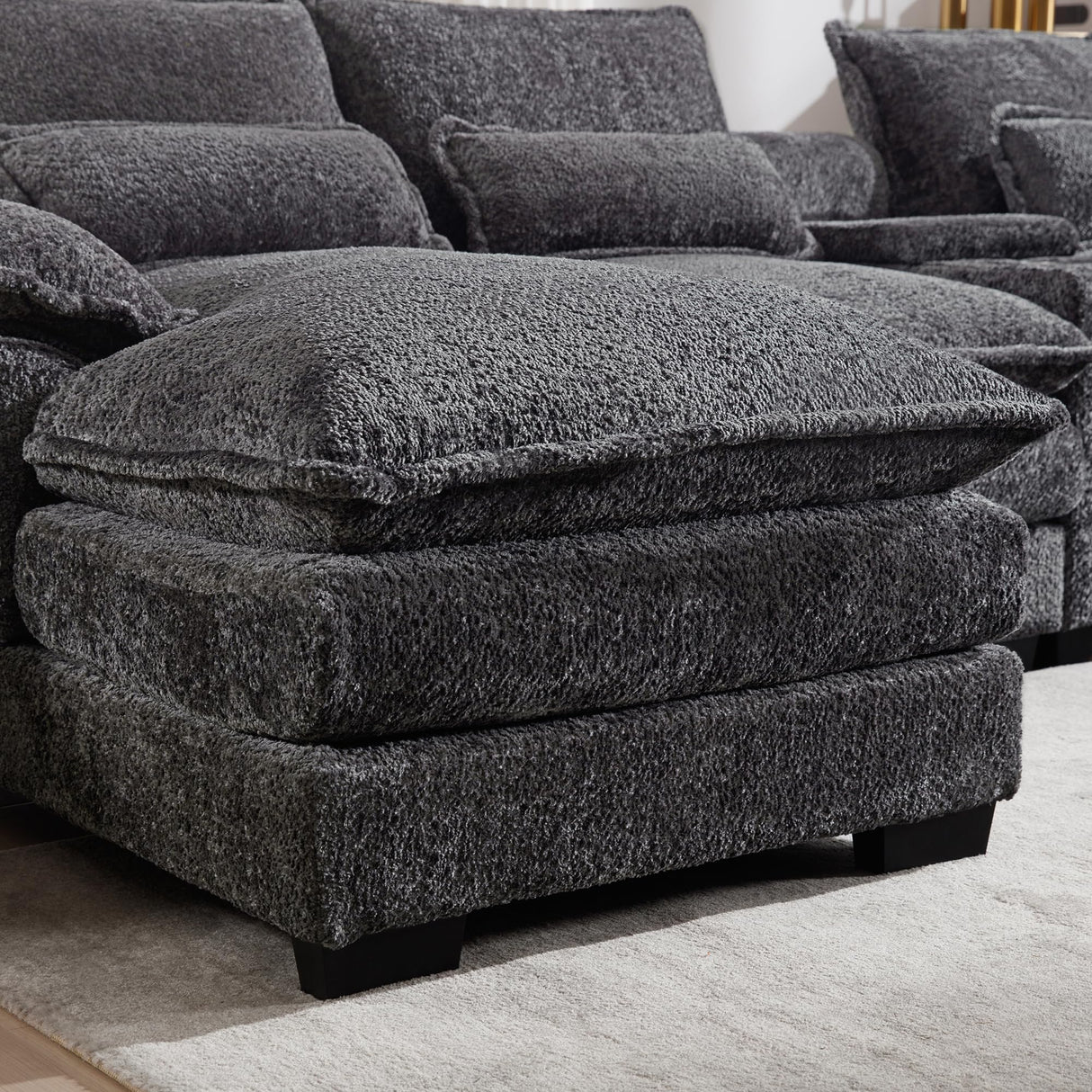 Suheww U Shaped Modular Sectional Sofa, 124.8" Cloud Couch for Living Room, Grey Fluffy Chenille Couch with Console Cupholders and USB Port Comfy Sofas for Apartment Studio Office Suheww