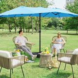 Yaheetech 15 ft Triple-size Patio Umbrella w/Base Included - Market Extra-Large Double Sided Umbrella - Twin-size Patio Parasol w/Easy Crank & 12 Strong Ribs & Ventilation Openings,Sky Blue Yaheetech