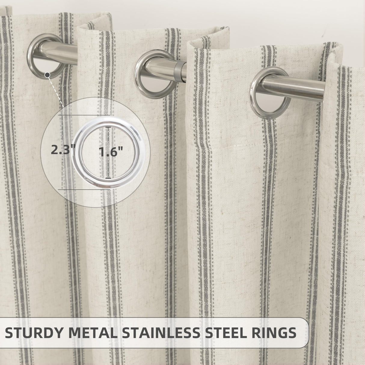 DriftAway Farmhouse Linen Blend Blackout Curtains 84 Inches Long for Bedroom Vertical Striped Printed Linen Curtains Thermal Insulated Lined Treatments for Living Room 2 Panels W52 x L84 Grey DriftAway