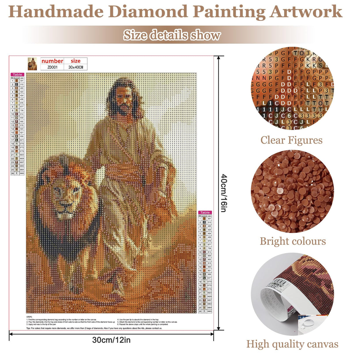 MAXBYE Jesus Diamond Art Kits for Adults, Lion Diamond Painting Full Drill Round Gem Art, 5D DIY Religion Christ Diamonds Painting Suitable Home Wall Decor Gift 12x16inch MAXBYE